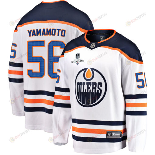 Edmonton Oilers Kailer Yamamoto 56 Away 2022 Stanley Cup Champions Breakaway Men Jersey - White