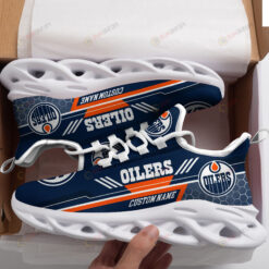 Edmonton Oilers Logo Custom Name Pattern 3D Max Soul Sneaker Shoes In Navvy Blue