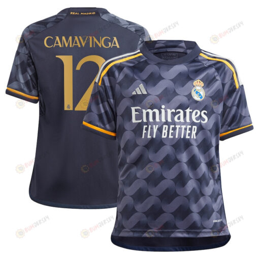 Eduardo Camavinga 12 Real Madrid 2023-24 Away Youth Jersey - Navy Blue