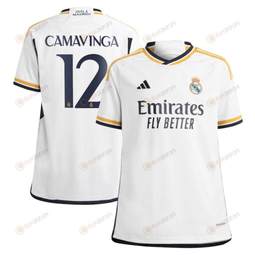 Eduardo Camavinga 12 Real Madrid 2023-24 Home Youth Jersey - White