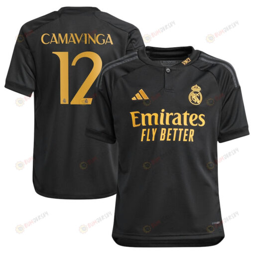 Eduardo Camavinga 12 Real Madrid Youth 2023/24 Third Player Jersey - Black