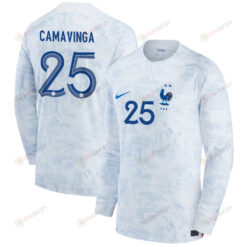 Eduardo Camavinga 25 France National Team 2022-23 Qatar World Cup - Away Men Long Sleeve Jersey