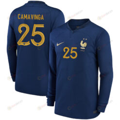 Eduardo Camavinga 25 France National Team 2022-23 Qatar World Cup - Home Men Long Sleeve Jersey