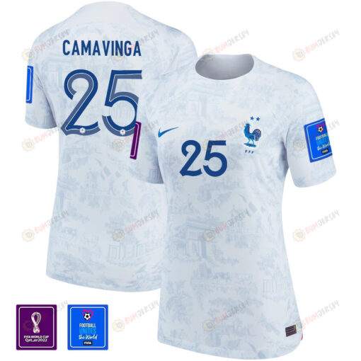 Eduardo Camavinga 25 France National Team FIFA World Cup Qatar 2022 Patch Away Women Jersey