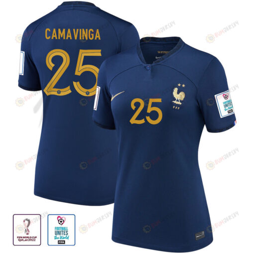 Eduardo Camavinga 25 France National Team FIFA World Cup Qatar 2022 Patch Home Women Jersey