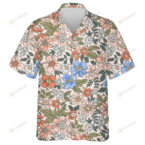 Elegant Floral Pattern In Small Hand Draw Pink Theme Hawaiian Shirt