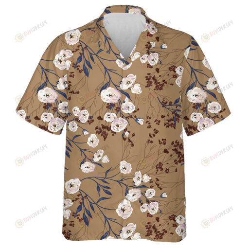 Elegant Pattern With Rose Branches On Light Brown Design Hawaiian Shirt