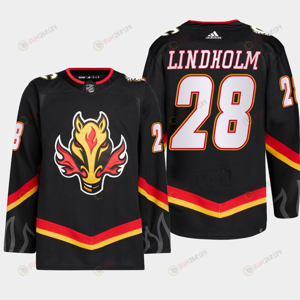 Elias Lindholm 28 Calgary Flames Black Jersey 2022-23 Blasty Alternate Primegreen