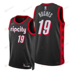 Elijah Hughes Blazers 2022 City Edition Black 19 Jersey 75th Diamond Badge - Men Jersey