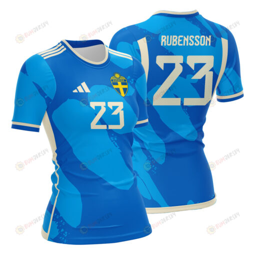 Elin Rubensson 23 Sweden 2023 Women Away Jersey - Blue - All Over Printed Jersey