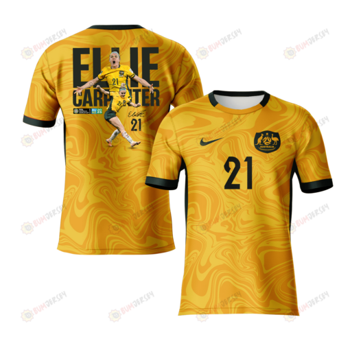Ellie Carpenter 21 Signed Australia 2023 Road To World Cup Champions Youth Home Jersey - Yellow - All Over Printed Jersey