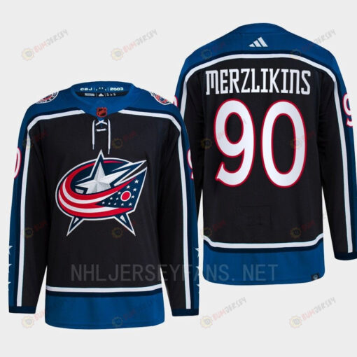 Elvis Merzlikins 90 Reverse Retro 2.0 2022 Columbus Blue Jackets Navy Jersey Primegreen