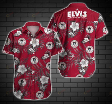 Elvis Presley Leaf & Flower Pattern Curved Hawaiian Shirt In Red