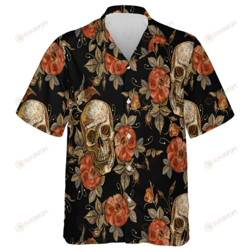 Embroidery Vintage Human Skull And Floral Hawaiian Shirt