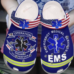 Emergency Medical Service Logo Pattern Crocs Classic Clogs Shoes In Blue - AOP Clog
