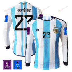 Emiliano Mart?nez 23 Argentina 2022-23 Home Men Long Sleeve Jersey National Team World Cup Qatar
