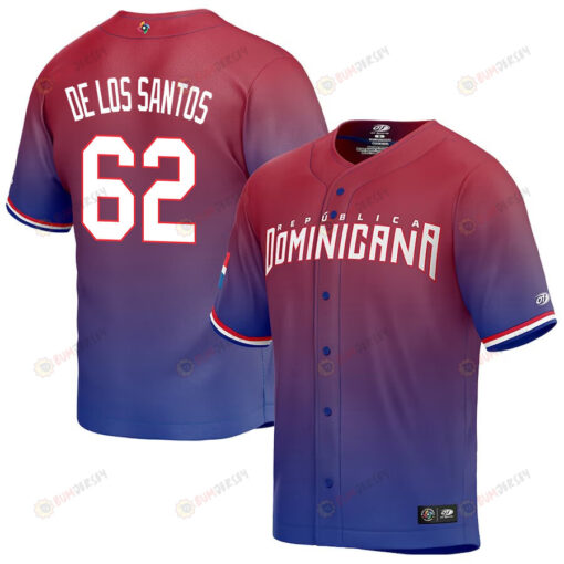 Enyel De Los Santos 62 Dominican Republic Baseball 2023 World Baseball Classic Jersey - Red/Purple