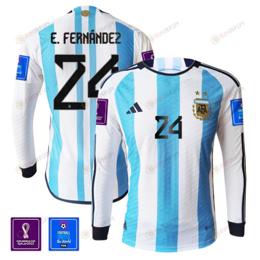 Enzo Fern?ndez 24 Argentina 2022-23 Home Men Long Sleeve Jersey National Team World Cup Qatar