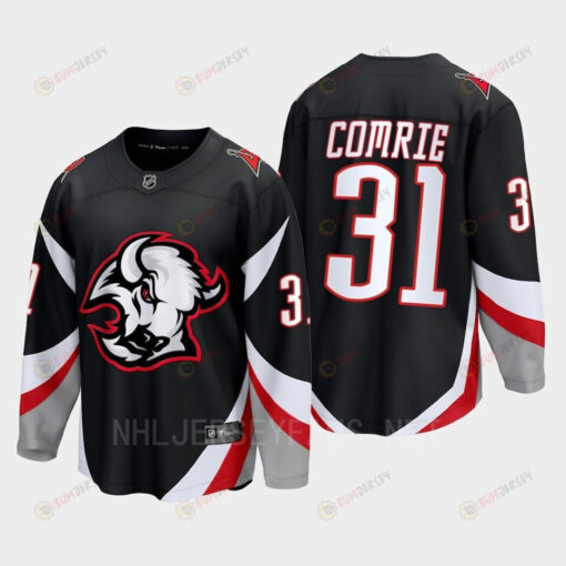 Eric Comrie 31 Buffalo Sabres 2022-23 Goathead Third Premier Breakaway Player Black Jersey