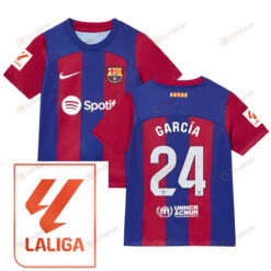 Eric Garc?a 24 Barcelona 2023/24 With LaLiga Badge Home Youth Jersey