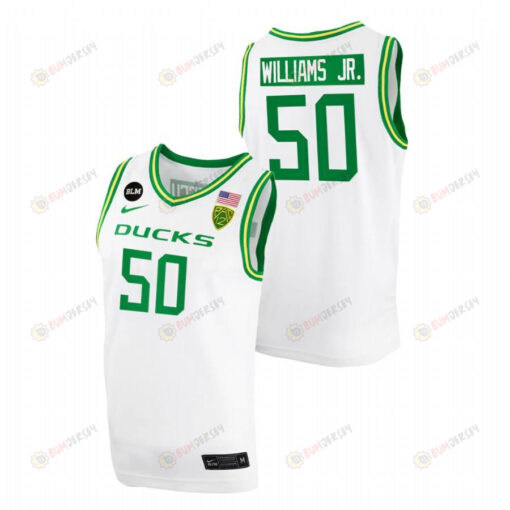 Eric Williams Jr. 50 Oregon Ducks 2022 BLM Patch Men Jersey College Basketball White