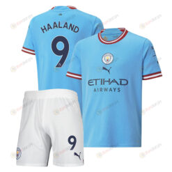 Erling Haaland 9 Manchester City Home Kit 2022-23 Youth Jersey - Sky Blue