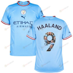 Erling Haaland 9 Manchester City Photos And Sign 2022-23 Home Jersey- Blue