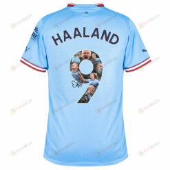 Erling Haaland 9 Manchester City Photos And Sign 2022-23 Home Jersey- Blue