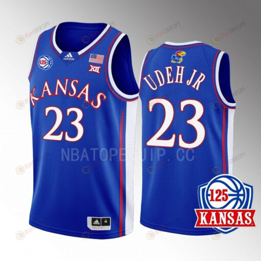 Ernest Udeh Jr. 23 Kansas Jayhawks Blue Men Jersey 2022-23 125th Anniversary Away