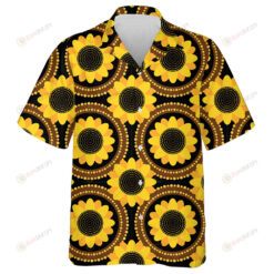 Ethnic Brown Circle Frame With Sunflower Pattern Hawaiian Shirt