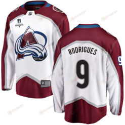 Evan Rodrigues 9 Colorado Avalanche Stanley Cup 2023 Playoffs Patch Away Breakaway Men Jersey - White