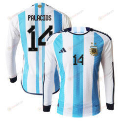 Exequiel Palacios 14 Argentina 2022-23 Home Men Long Sleeve Jersey National Team World Cup Qatar