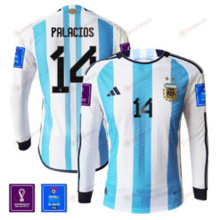 Exequiel Palacios 14 Argentina 2022-23 Home Men Long Sleeve Jersey National Team World Cup Qatar