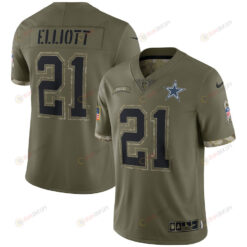 Ezekiel Elliott Dallas Cowboys 2022 Salute To Service Limited Jersey - Olive