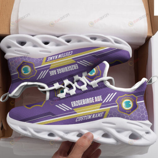 FC Erzgebirge Aue Logo Pattern Custom Name 3D Max Soul Sneaker Shoes In Purple