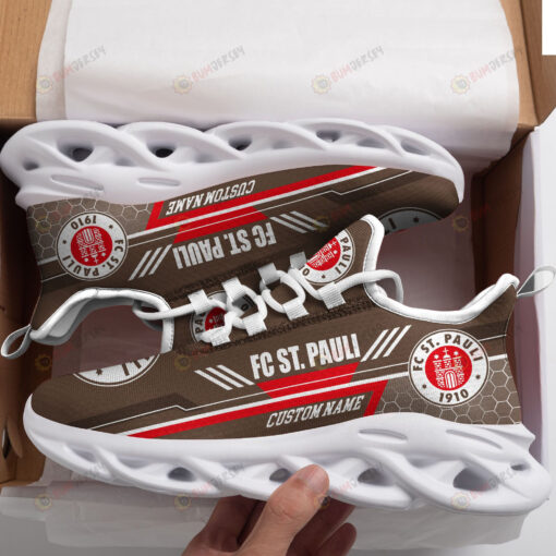 FC St. Pauli Logo Custom Name Pattern 3D Max Soul Sneaker Shoes In Brown