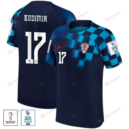 FIFA World Cup Qatar 2022 Croatia National Team Ante Budimir 17 - Away Men Jersey With Patch