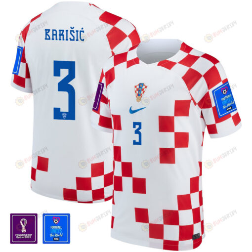 FIFA World Cup Qatar 2022 Croatia National Team Borna Bari?i? 3 - Home Jersey With Patch