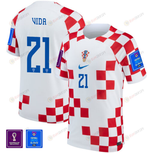 FIFA World Cup Qatar 2022 Croatia National Team Domagoj Vida 21 - Home Jersey With Patch