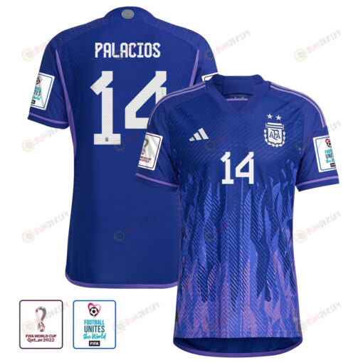 FIFA World Cup Qatar 2022 Patch Argentina National Team Exequiel Palacios 14 Away Men Jersey