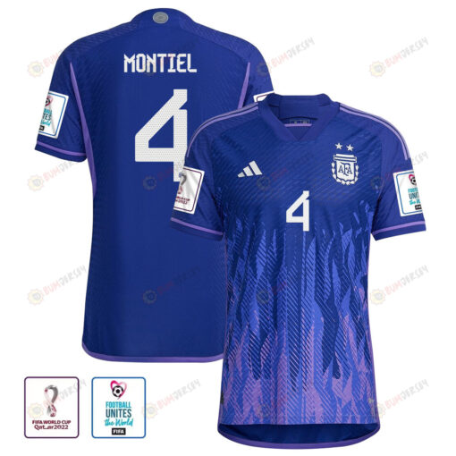 FIFA World Cup Qatar 2022 Patch Argentina National Team Gonzalo Montiel 4 Away Men Jersey