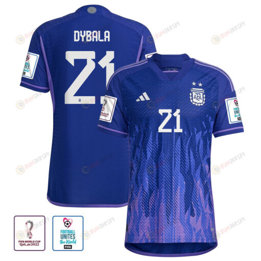 FIFA World Cup Qatar 2022 Patch Argentina National Team Paulo Dybala 21 Away Men Jersey