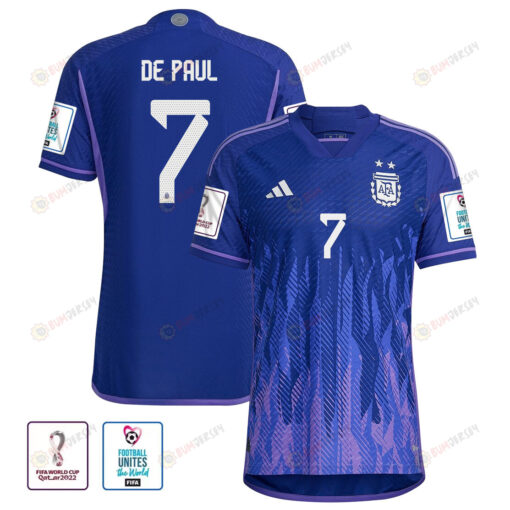 FIFA World Cup Qatar 2022 Patch Argentina National Team Rodrigo De Paul 7 Away Men Jersey