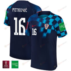 FIFA World Cup Qatar 2022 Patch Bruno Petkovi? 16 Croatia National Team - Away Youth Jersey