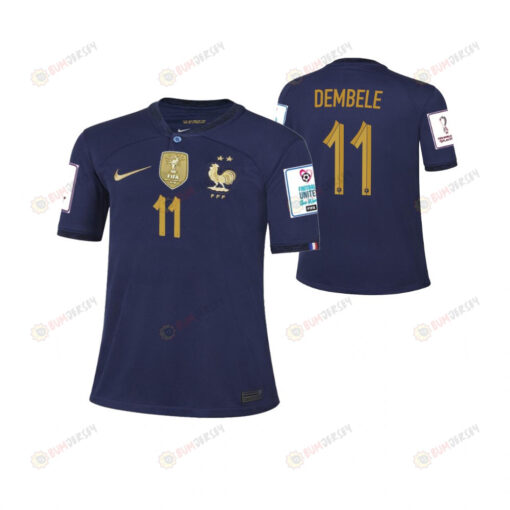 FIFA World Cup Qatar 2022 Patch Ousmane Dembele 11 - France National Team Youth Jersey