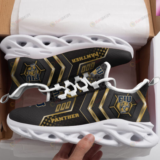 FIU Panthers Logo Pattern 3D Max Soul Sneaker Shoes In Black And Yellow