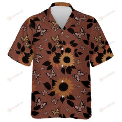 Fairy Butterflies And Sunflowers On Burnt Color Background Hawaiian Shirt