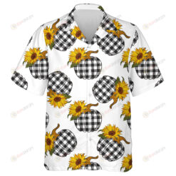 Farmhouse Sunflowers Plaid Pumpkin Illustration On White Background Hawaiian Shirt