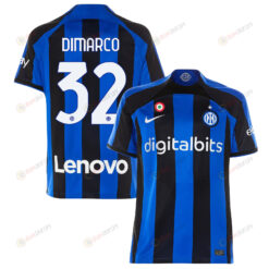 Federico Dimarco 32 Inter Milan 2022/23 Home Men Jersey - Black/Blue Stripes