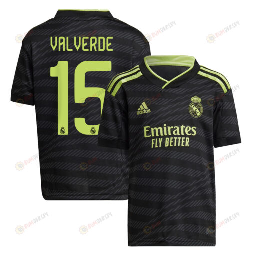 Federico Valverde 15 Real Madrid 2022/23 Third Youth Jersey - Black